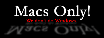2006 masthead: white serif Macs Only! on black with a reflection